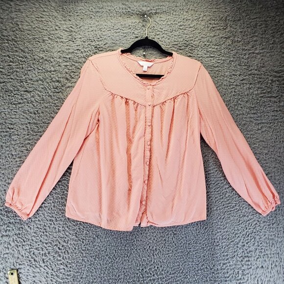 Lauren Conrad Top Womens Large Pink Textured Long Sleeve Blouse - Picture 1 of 6